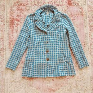 Stylish Blue and White Vintage Houndstooth Women's Jacket